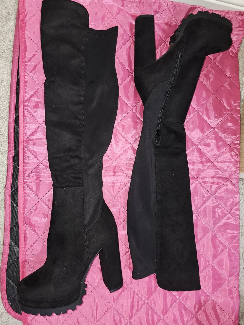 Wild Diva Black Over-the-Knee Platform Block Heel Boots